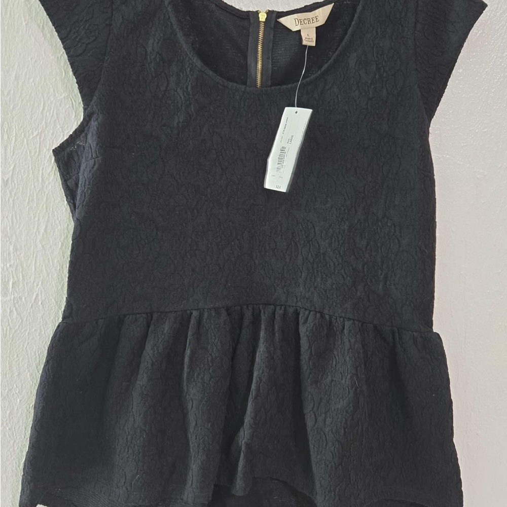Decree Black Peplum Blouse with Sleeves